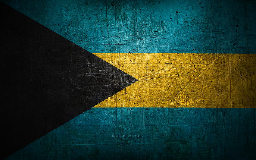 Бахамски метален флаг, гръндж изкуство, Северноамерикански страни, Ден на Бахамските острови, национални символи, Бахамски флаг, метални знамена, Знаме на Бахамски острови, Северна Америка, Бахамски острови HD тапет