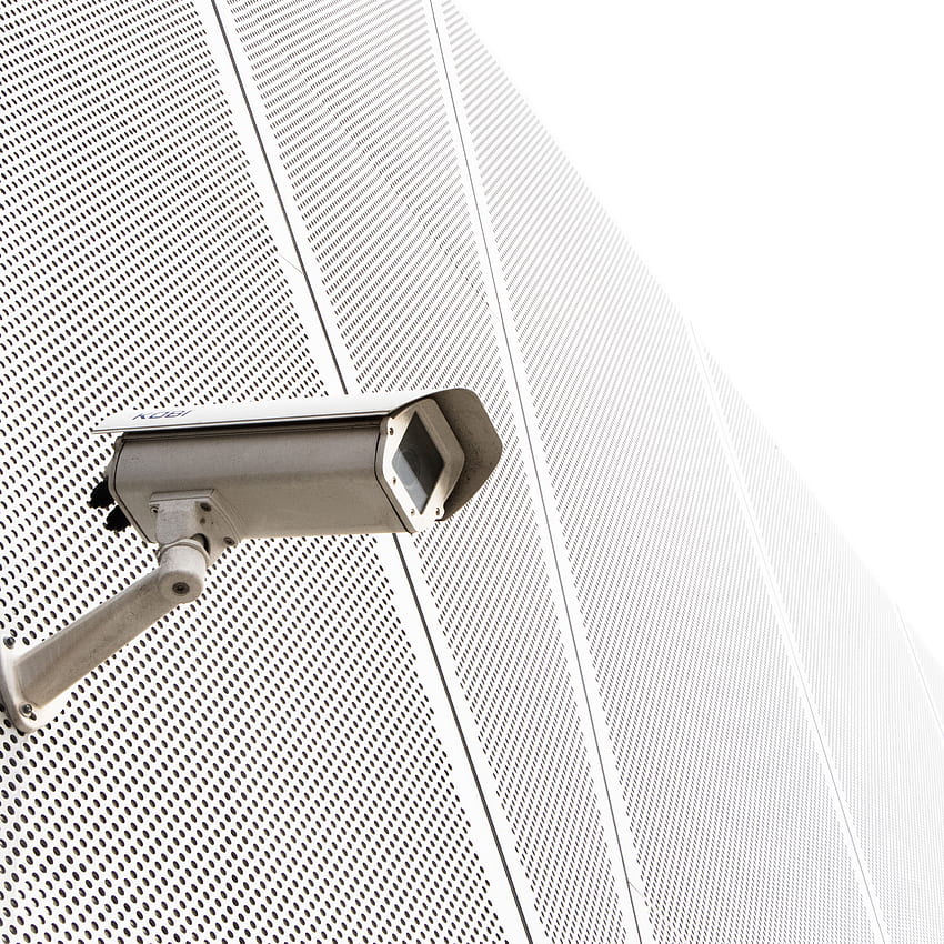 surveillance camera, camera, building, white, minimalism ipad pro 12.9 retina for parallax background HD phone wallpaper