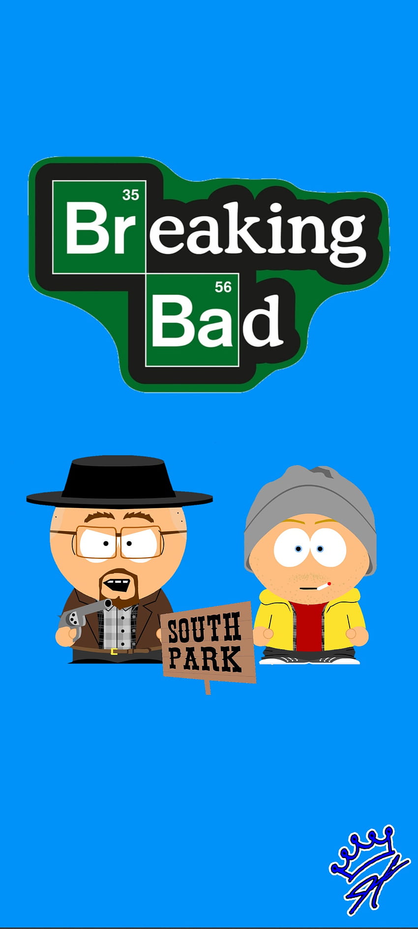 BreakingBad SouthPark, Breaking Bad, Künstlerisch, fiktive Figur, Blau, South Park, Cartoon, Jessie, Heisenberg, Minimal, Walter White HD-Handy-Hintergrundbild