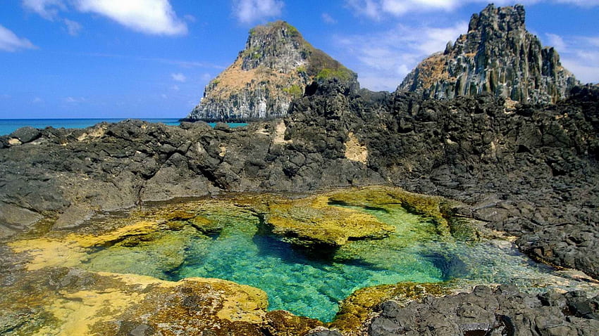 piscina mineral no litoral rochoso, mar, costa, piscina, rochas, minerais papel de parede HD