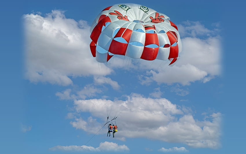 Parasailing, clouds, sky, parachute HD wallpaper
