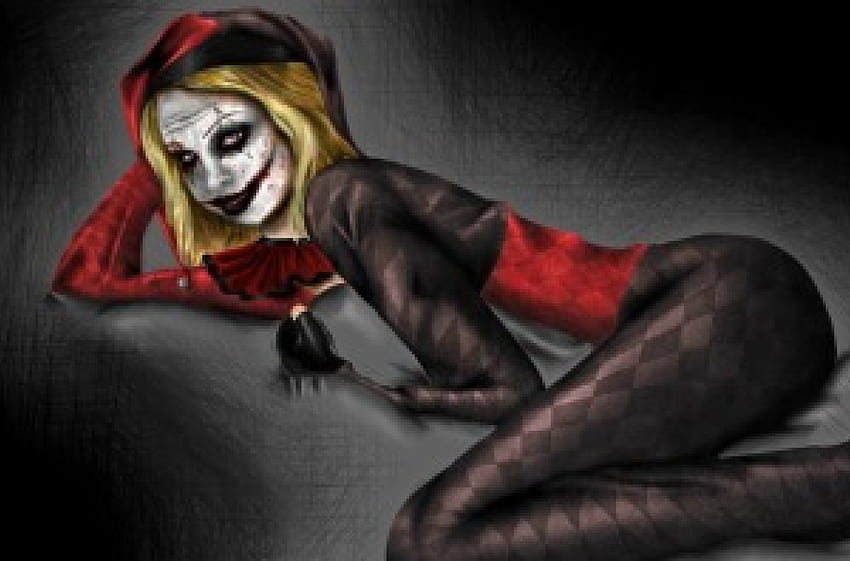 Harlequin, horror, goth, women, dark HD wallpaper