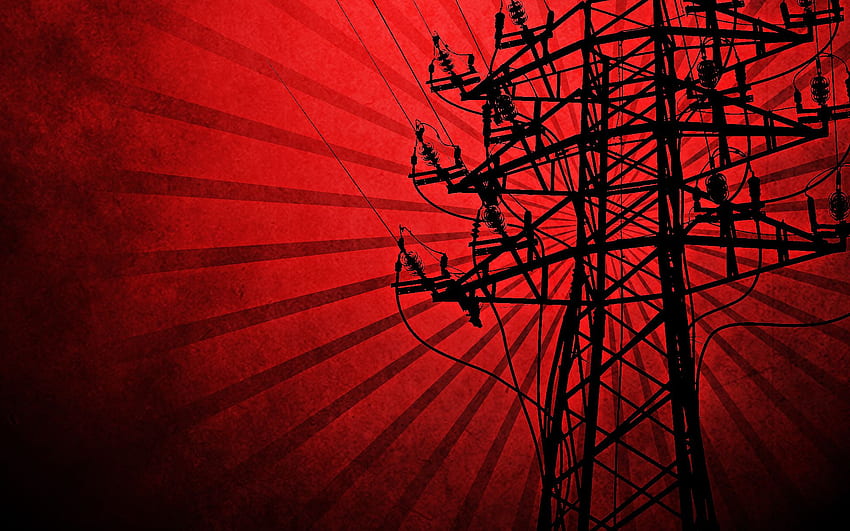 Red silhouettes power lines electricity pole vector art ., Electrical Power HD wallpaper