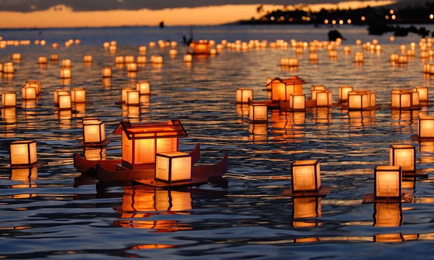 Ocean Sea Floating Night Lanterns Hawaii Lantern Live HD wallpaper