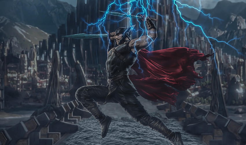Lightning, Thor, marvel, superhero, digital art HD wallpaper