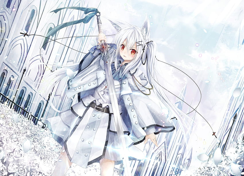Prajurit, gadis anime, rambut putih Wallpaper HD