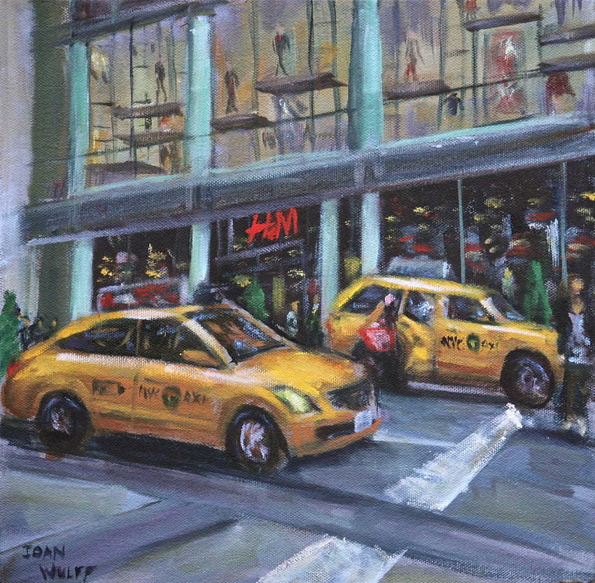 ニューヨークタクシー、タクシー、ニューヨーク、都市景観、オイル 高画質の壁紙