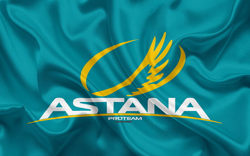 Astana Pro Team, logo, tekstura jedwabiu, drużyna kolarstwa szosowego Kazachstanu, jedwabna flaga, Kazachstan, Tour de France, wyścig kolarski, Francja dla z rozdzielczością. Wysoka jakość Tapeta HD