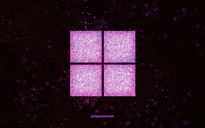 Windows 11 glitter logo, black background, Windows 11 logo, pink glitter art, Windows 11, creative art, Windows 11 pink glitter logo, Windows logo, Windows HD wallpaper