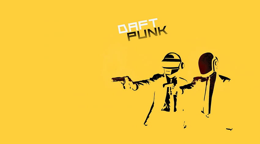 Minimalistic music guns yellow blood Daft Punk Pulp Fiction parody dancing . HD wallpaper