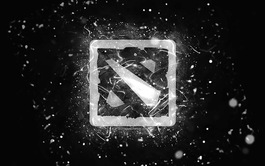 Logo blanc Dota 2, néons blancs, créatif, fond abstrait noir, logo Dota 2, jeux en ligne, Dota 2 Fond d'écran HD
