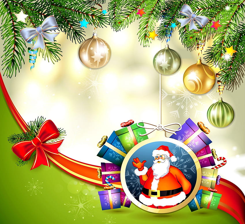 ღ.Christmas Jolly.ღ, stripe, winter, glow, festival, colors, stars, bows, giftboxes, curve, happy, adorable, sweet, gifts, merry, pretty, lovely, chic, holidays, colorful, cute, ribbons, xmas, christmas jolly, shine, sparkle, christmas tree, greeting, magic, scene, dazzling, ornaments, blurred, santa claus, beautiful, balls, seasons, christmas, decorations, cool, hang, splendor HD wallpaper
