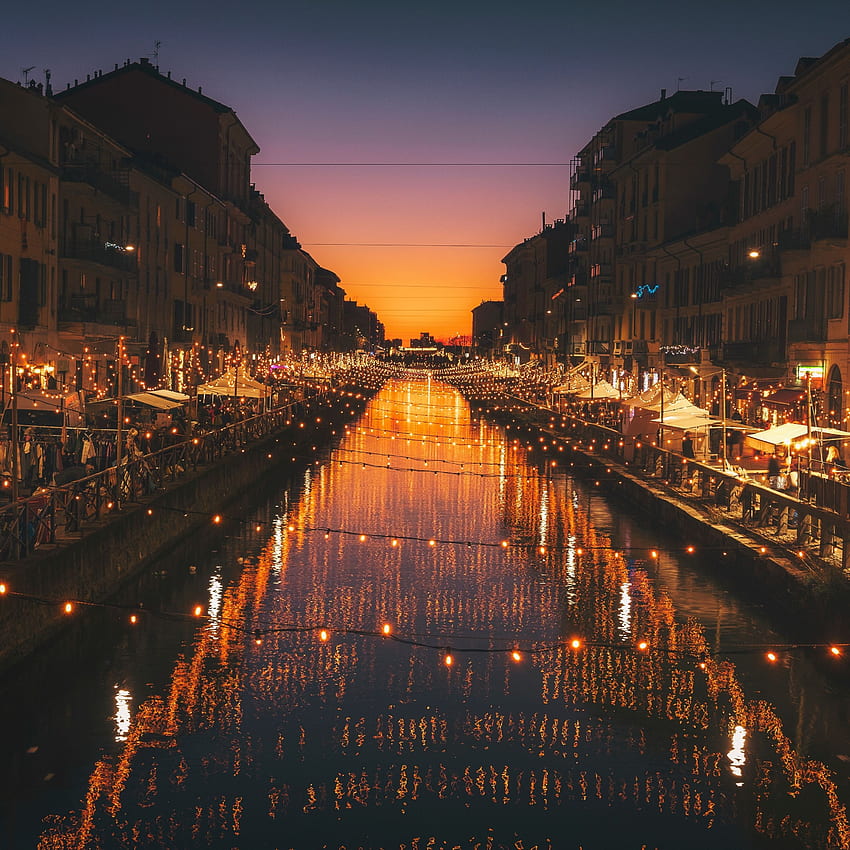 Milan italy river evening city iPad Pro HD phone wallpaper