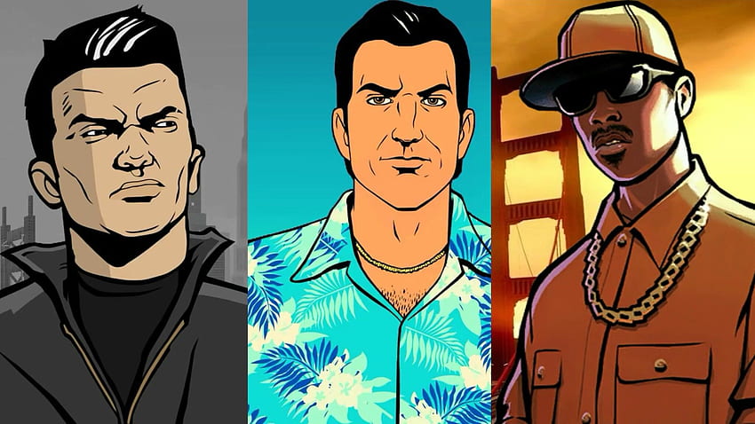 The 3 heroes of Grand Theft Auto Games : Claude Speed, Tommy, Carl Johnson HD wallpaper