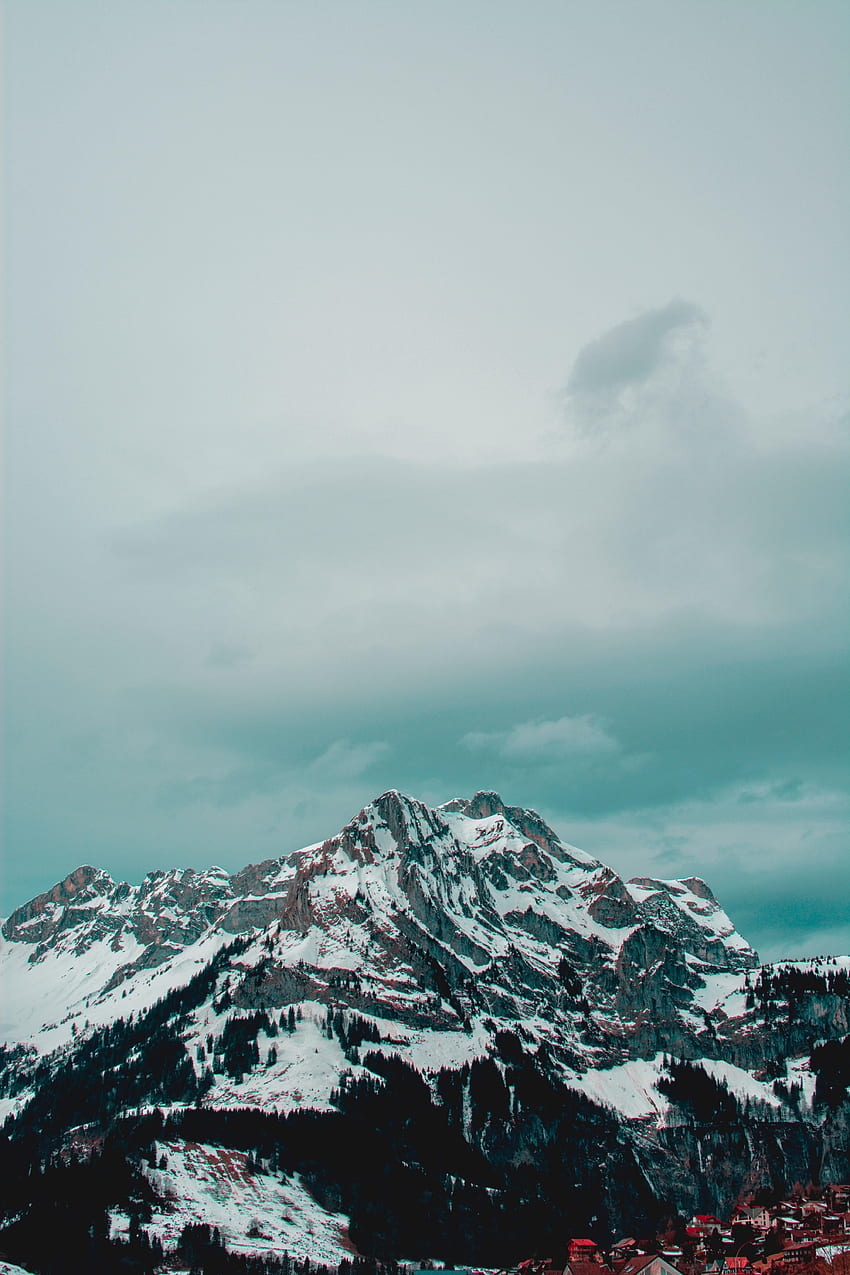 Nature, Mountains, Clouds, Vertex, Top, Village, Snow Covered, Snowbound HD phone wallpaper