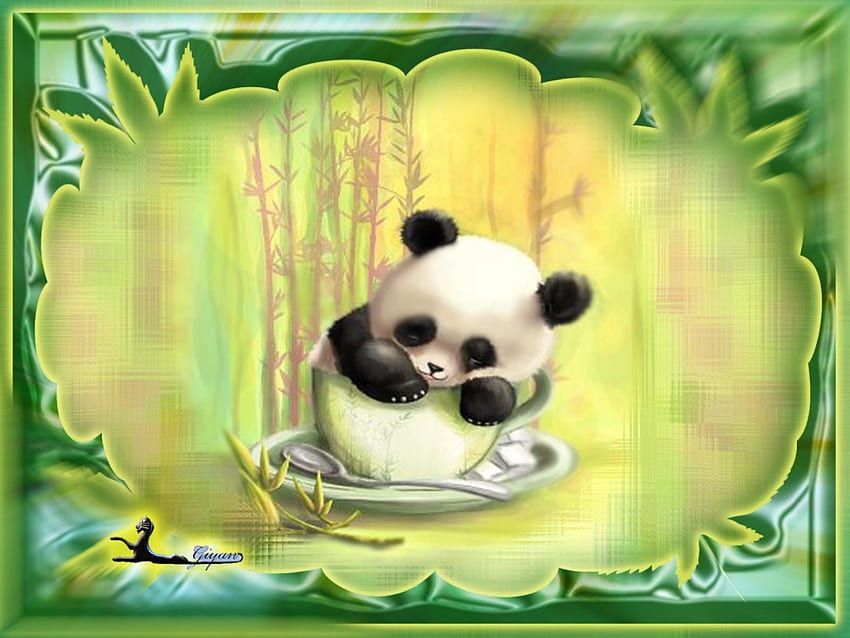 Cute panda bear in a cup, animal, abstract, bear, drawing, nature, cup, panda HD wallpaper