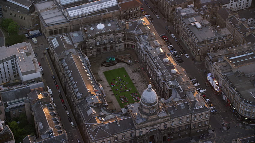6K stock footage aerial video of orbiting University of Edinburgh School of Law, Scotland at sunset Aerial Stock Footage AX112_106 HD wallpaper