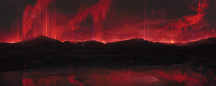 Mountains, art, dark, red, spots art, Dark, Mountains, Red and Black Dual  Monitor HD wallpaper | Pxfuel
