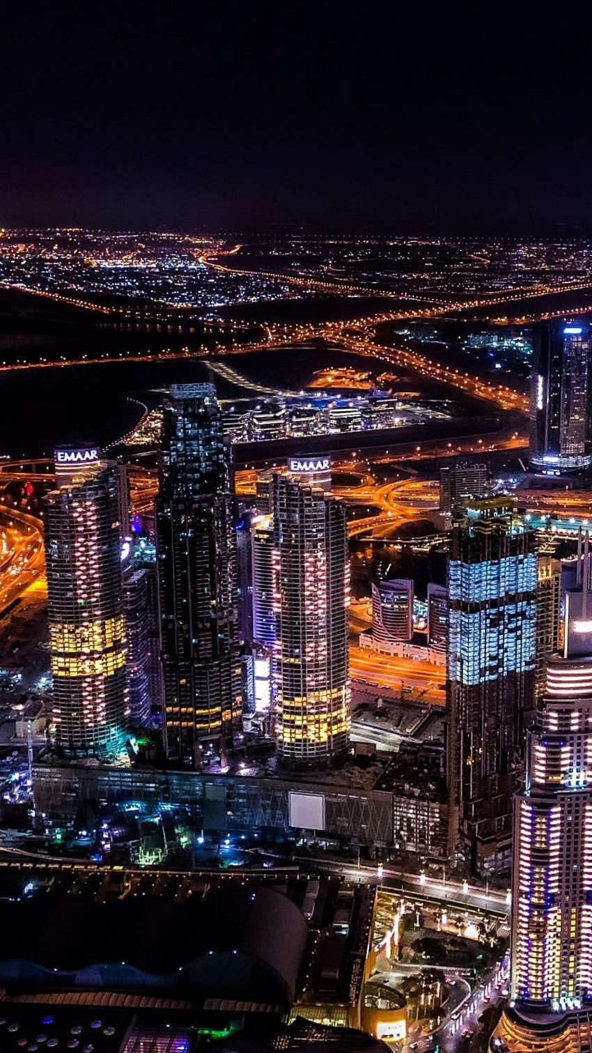 Night, cityscape, buildings, Dubai, . City lights at night, City aesthetic, Cityscape HD phone wallpaper