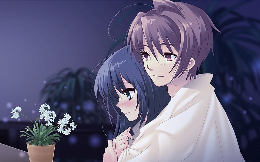 Anime, Boy, Girl, Pot, Flower, Hug, Tenderness . Cool, Cartoon Hug HD wallpaper