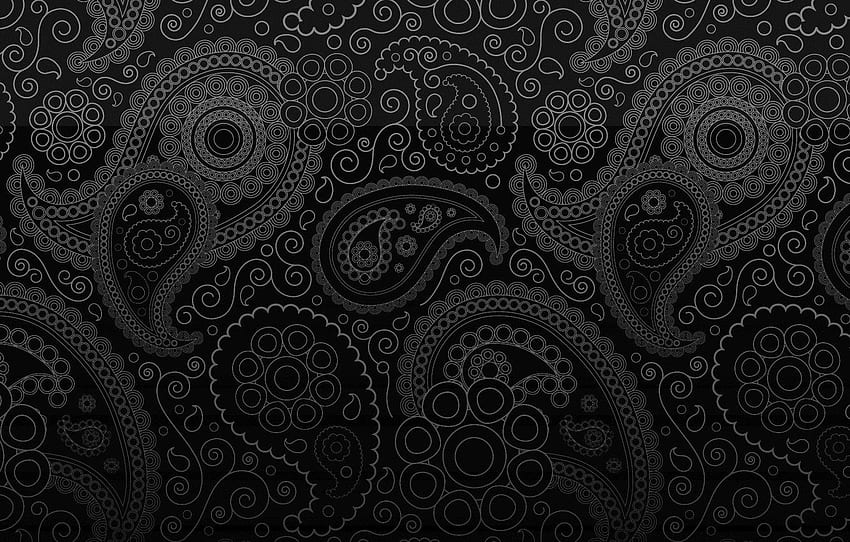 mentimun, latar belakang hitam, ornamen, ikal, pasloski, Black Paisley Wallpaper HD