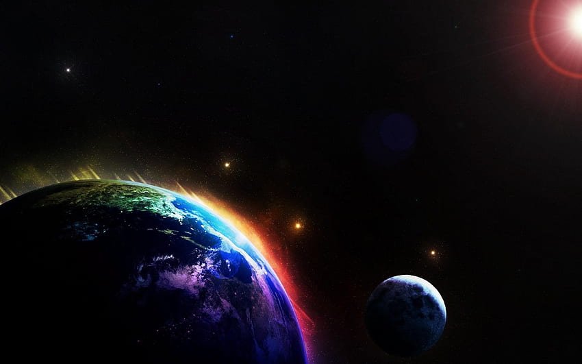von planeten und monden.. farben, farben erde, erde, mond, planeten, regenbogen, raum, stern,. Mond und Sterne, Erde, Sternhintergrund HD-Hintergrundbild