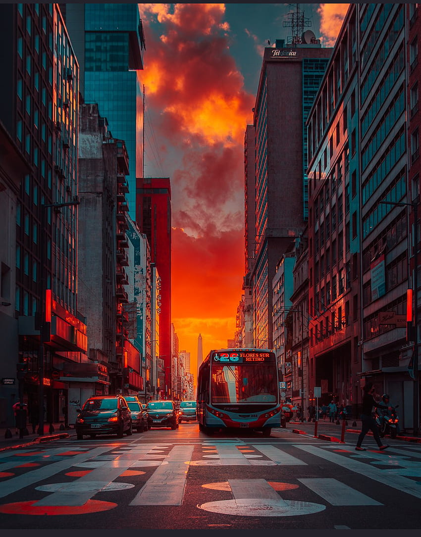 Ciudad de Buenos Aires, cloud, sky, bus, Argentina, sunset, cityscapes, cityscape, bondi HD phone wallpaper
