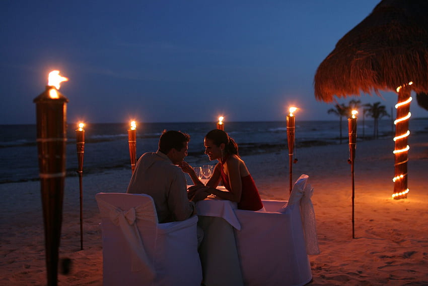 Pantai Malam Romantis, Makan Malam Romantis Wallpaper HD