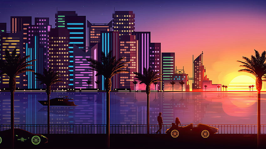 Miami Sunset Artistik , Artis, , Miami Art Deco Wallpaper HD