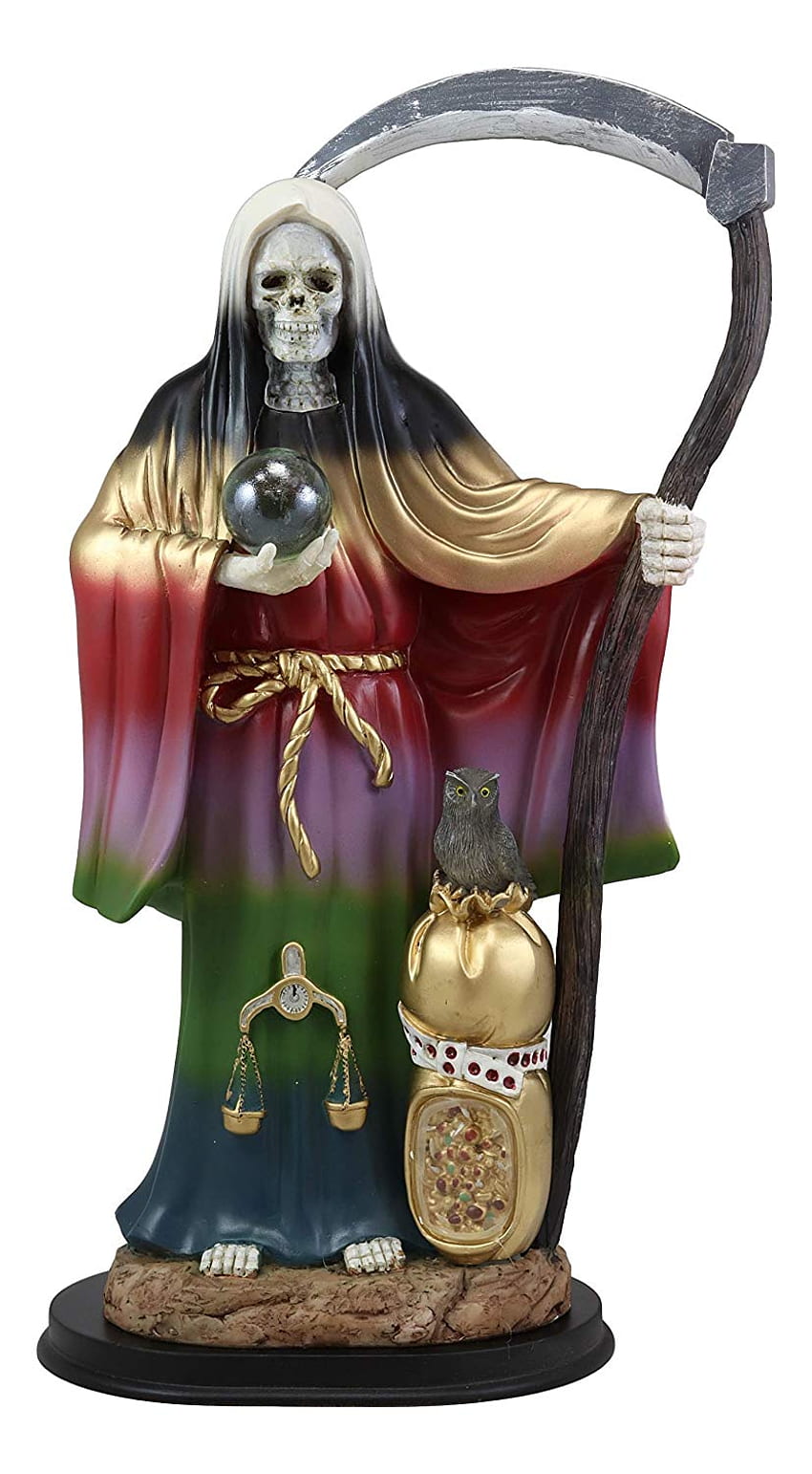 5.5 Tall Black Santa Muerte With Scythe Protection Decorative Figurine HD phone wallpaper