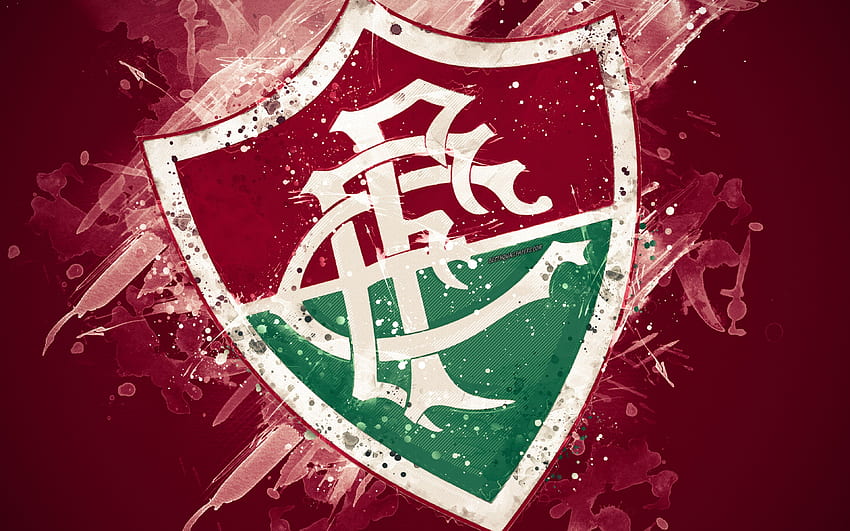 Fluminense FC, , ペイント アート, ロゴ, クリエイティブ, ブラジルのサッカー チーム, ブラジルのセリエ A, エンブレム, バーガンディの背景, グランジ スタイル, リオデジャネイロ, ブラジル, サッカーの解像度. 高品質 高画質の壁紙