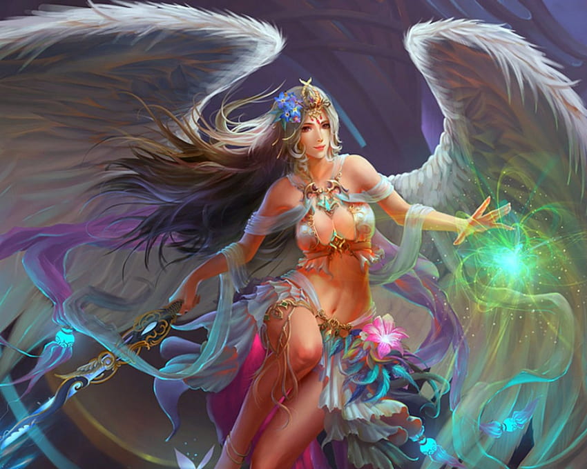 Angel, fantasy, woman, magical HD wallpaper