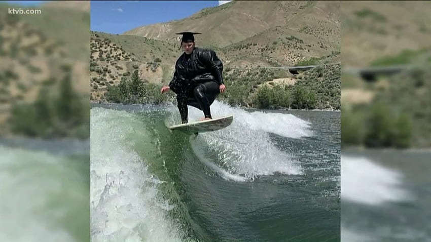 CWI graduate celebrates her accomplishment by wakesurfing at Lucky Peak HD wallpaper