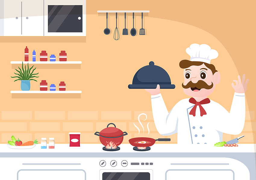 Professional Chef Cartoon Character Cooking Illustration with Different  Trays and Food to Serve Delicious Food Made in Kitchen Suitable for Poster  6847497 Vector Art at Vecteezy, Cooking Cartoon HD wallpaper | Pxfuel