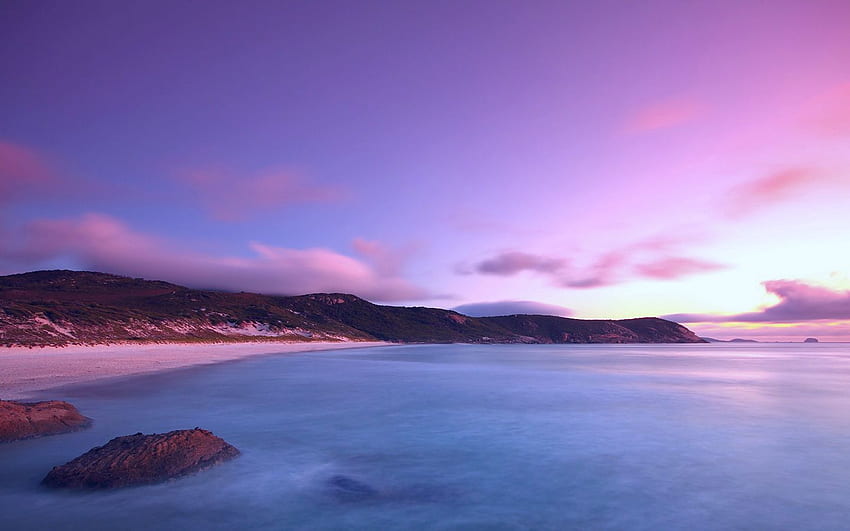 coast, land, sea, sky, pink, blue, silence, landscape 16:10 background HD wallpaper