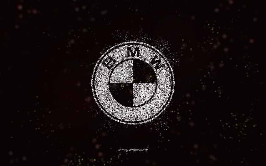 Блестящо лого на BMW, , черен фон, лого на BMW, бяло блестящо изкуство, BMW, творческо изкуство, BMW бяло блестящо лого HD тапет
