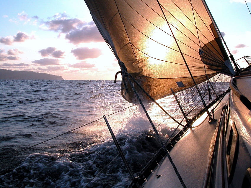 panorama vento oceano agua mar céu Ondas spray espuma barco iate navio, Sport Boat papel de parede HD