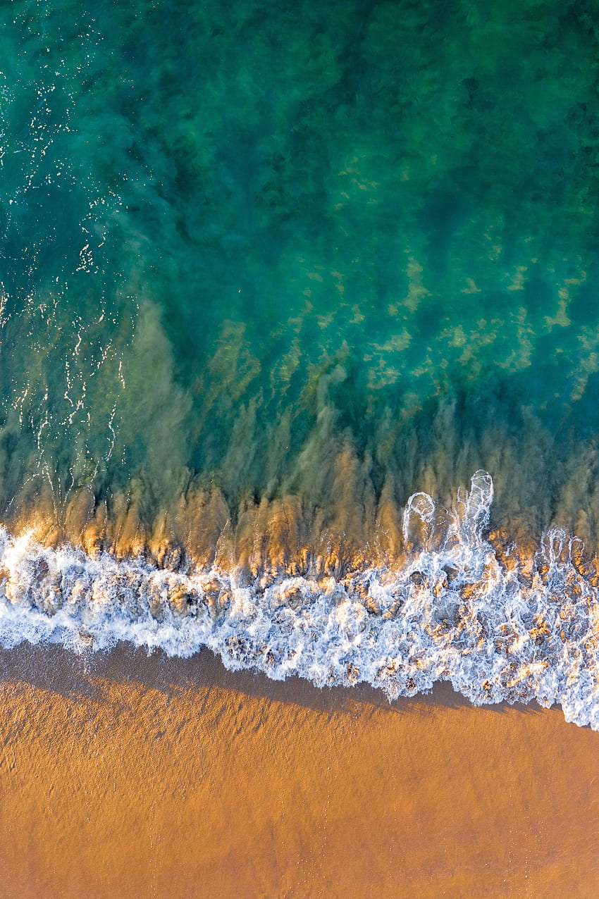 Nature, Sea, Waves, Beach, View From Above HD phone wallpaper