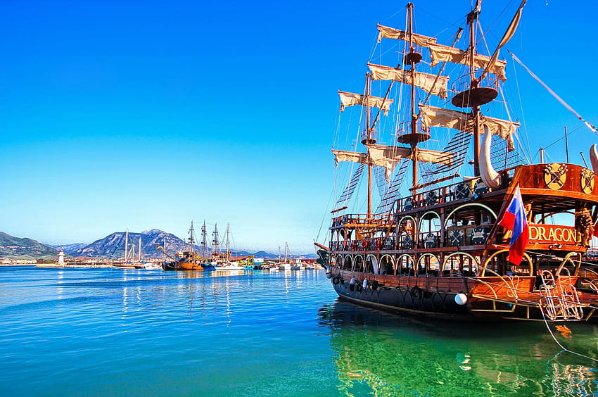 Pirate ship in Alanya harbor [] HD wallpaper