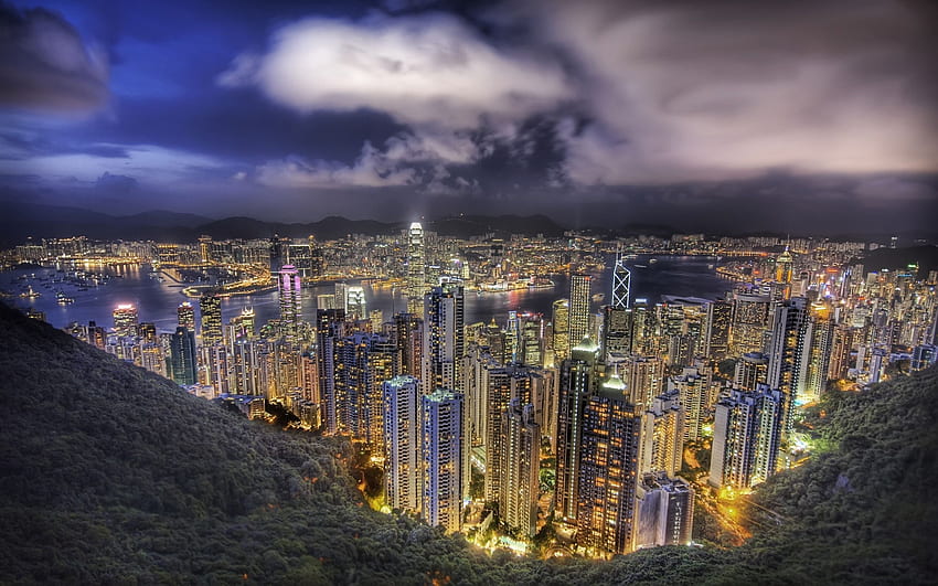 jpg formatında geceleri Çin Dünyasında Hong Kong HD duvar kağıdı