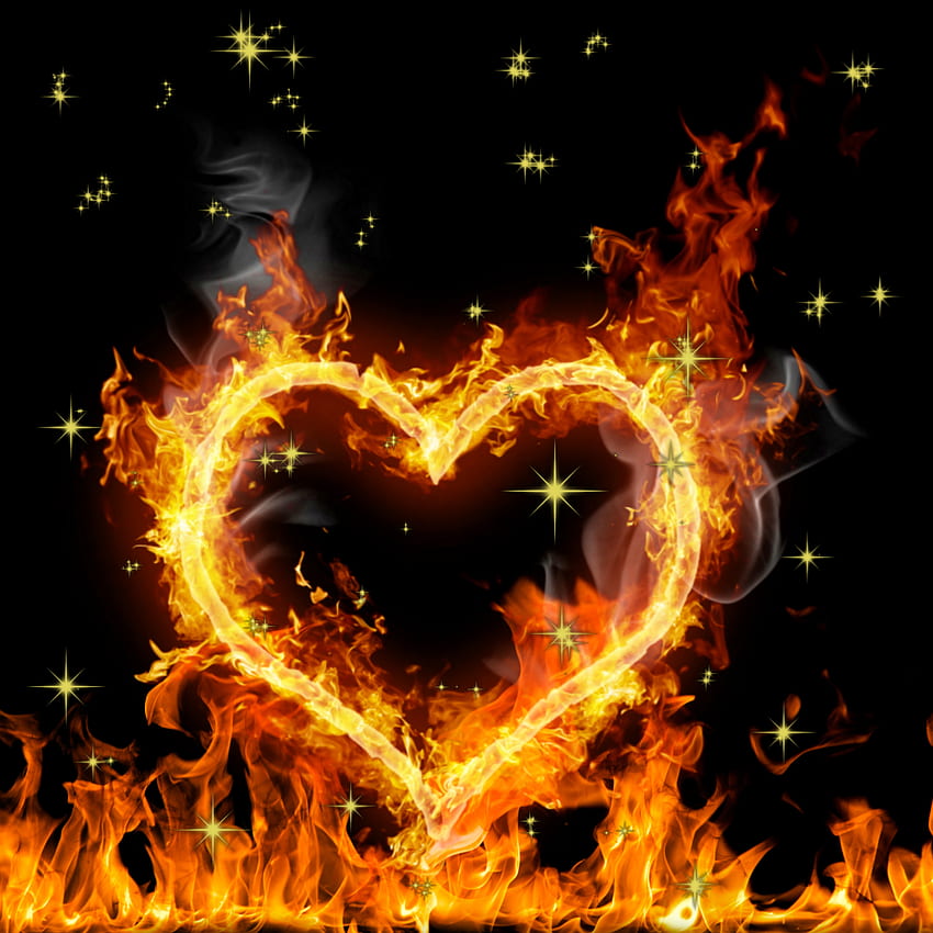 Flaming heart bg, background, fire, flames HD phone wallpaper