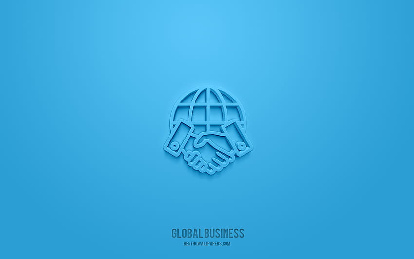 Глобален бизнес 3d икона, син фон, 3d символи, Глобален бизнес, бизнес икони, 3d икони, Глобален бизнес знак, бизнес 3d икони HD тапет