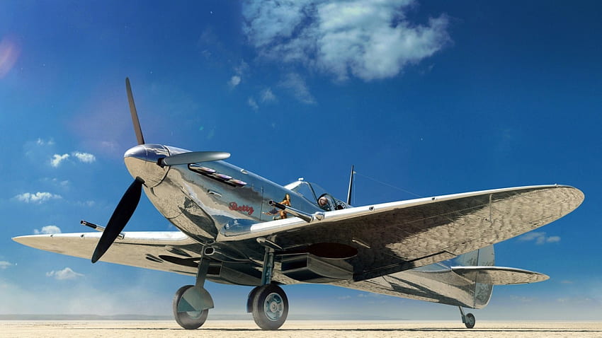 vintage chrome supermarine spitfire airplane, chrome, airplane, fighter, desert, vintage HD wallpaper