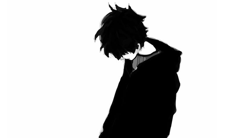 Cena de anime de um menino deprimido, cores escuras, rosto triste,  ilustração vetorial