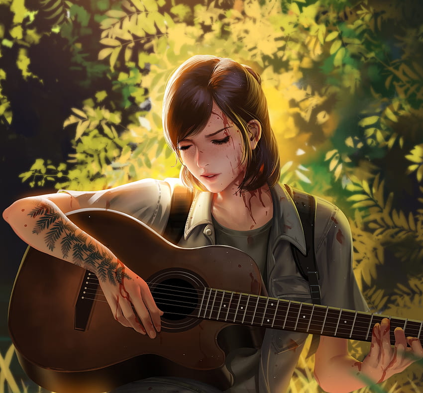 Ellie, guitar play, The Last of Us, video game art HD wallpaper