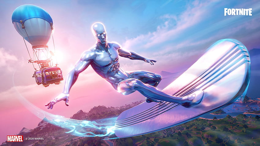 Fortnite - Artık Galactus'un hizmetkarı olmayan Gümüş Sörfçü, Ada'dakilere yardım etmek için yola çıkar. Gümüş Sörfçü Setini hemen kap! HD duvar kağıdı