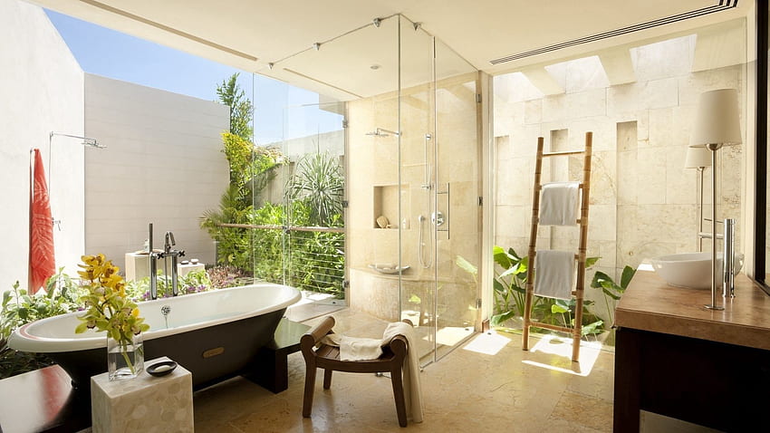 Glass, Delightful Bathroom, Amazing Bathroom, Towel, Shower HD wallpaper