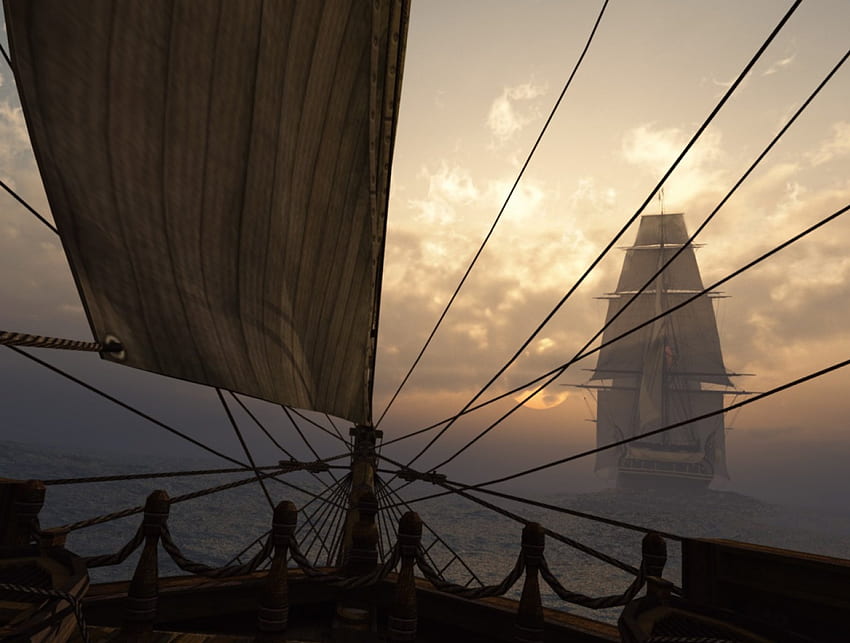 Perahu kuno, laut, langit, perahu layar Wallpaper HD