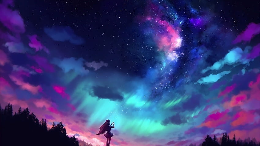 Anime Girl, Night, Colorful, Original, , , Background, 0c021d HD wallpaper