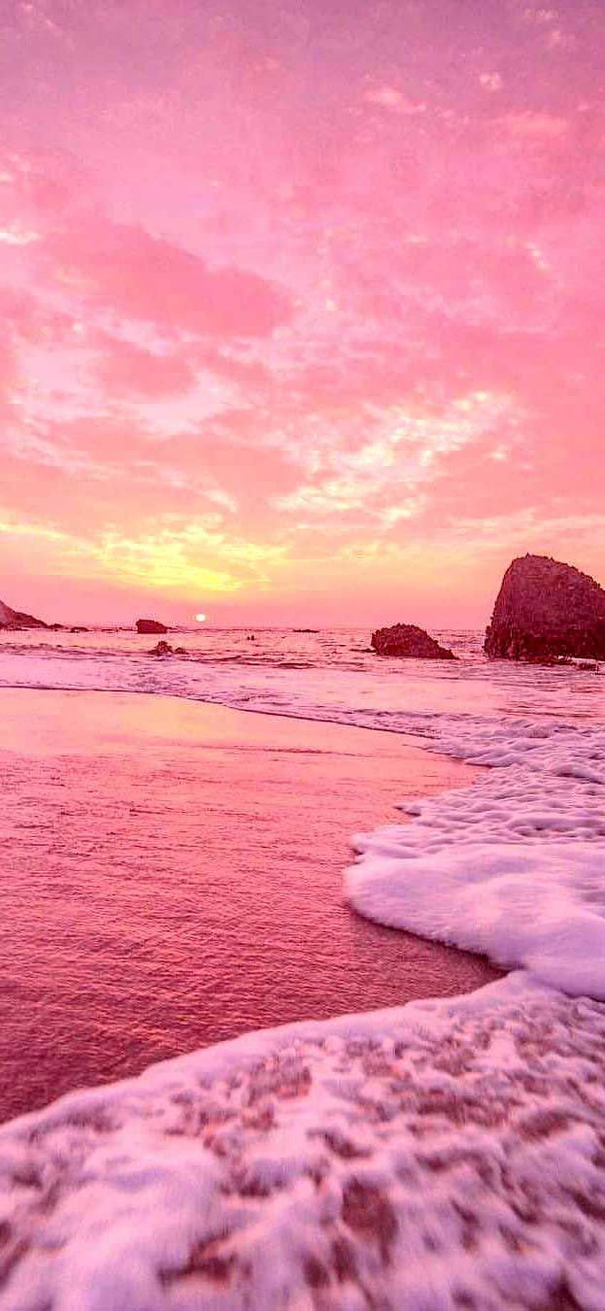 Pôr do sol do iPhone X com vibrações amarelas rosa pastel s retrô. Fundo rosa, praia, iphone verão Papel de parede de celular HD